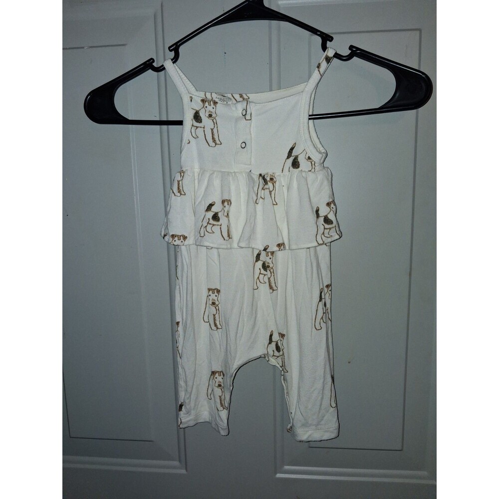 Kate Quinn Baby Dog Print One Piece Romper 0-3M White